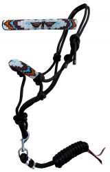 Showman Thunder Bird Beaded nose cowboy knot rope halter with 7' lead
